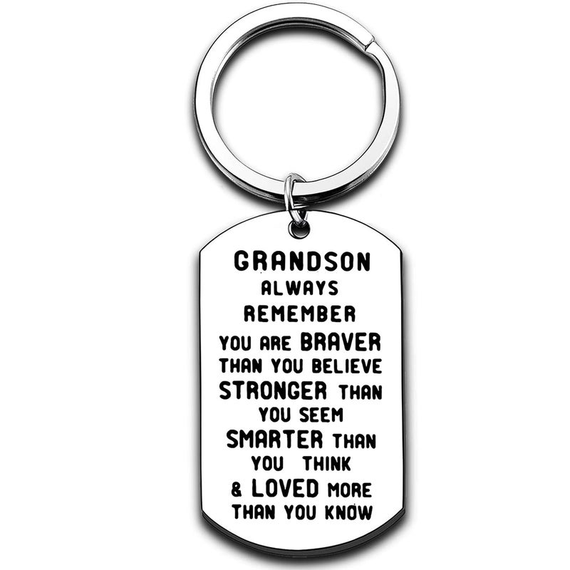 Nimteve Grandson Keychain Inspirational Gifts for Grandson from Grandmother Grandparents Powerful Message Key Tag Key Chains - Image 1